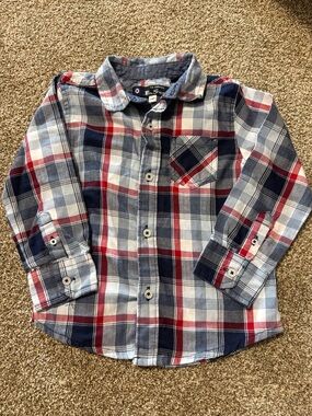 Ben Sherman Red, Blue & White Plaid Button-Down Shirt - Kids